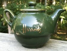 Vintage Harrods of London Individual Porcelain Green w Gold Trim Teapot 12 oz picture