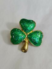 Shamrock 3 Leaf Clover Giltter & Gold Color Lapel Pin Happy St Patrick's Day  picture