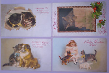Lot of 4 Cats Kittens Helena Maguire Vintage Christmas Postcard picture