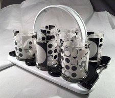 SET 6 MCM Op-Art  Rocks Glasses BARTRIX Line Cera Panton Pattern in CADDY HOLDER picture