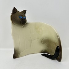 Vintage Seymour Mann Japan Siamese Cat Ceramic Flat Curved Figurine Blue Eyes picture