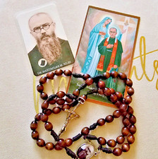FATHER MAXIMILIAN KOLBE ROSARY 2ST CLASS RELIC WITH RELIC CARD RARE picture