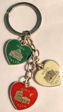 Vintage Roma Italia Italy Keychain Heart Shaped 3 enamel hearts Dangle key fob picture