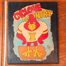 Vintage 1970 Iowa State Cyclones Cy Big 8 Dirk West Football Wood Wall Plaque picture