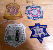 VINTAGE LOT/4 CHICAGO CHILDRENS AND AGED BENEFIT LEAGUE TAGS 1922-23-24-32 picture