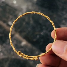 Elastic Memory Bamboo Bangle Fine Minimal Bracelet 14K Yellow Gold Plated 7.5'' picture