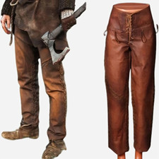 Viking Leather Pants for Men – Norse Warrior Costume Trousers, Medieval LARP picture