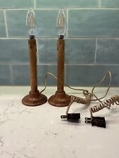 Atq 2 Electric Christmas Pressed Wood Base Cardboard Candle Stick Lights 8.5” picture
