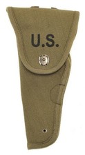 US WW2 M1916 Colt 1911 Holster OD Cotton Webbing Experimental M1 Holster Lefty picture