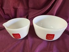 Vtg 1940s Pyrex Hamilton Beach Milk Glass Mixing Bowls Pair w/ Original Red Labe picture