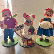 Annalee Dolls Apple Pie Kids Mouse Fall set of 3 Jeans Leaves sweater retired picture