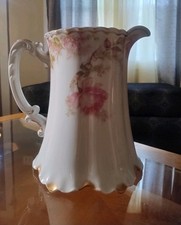 Antique Havilland Limoges Rose  Gold Trim Detailed handle Scalloped Pitcher/Vase picture