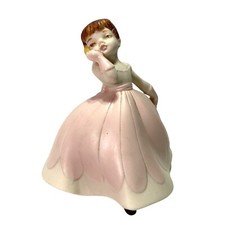 Vtg Ceramic Girl Ball Gown Figurine Pink Dress Brown Hair Made w/ Holland Mold picture