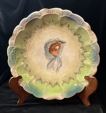 Limoges Antique Cabinet Plate American Girl Blue Veiling Scarf Flagg Gibson Rare picture