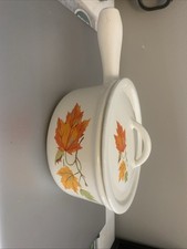 Descoware Belgium Cast Iron Enamel Saucepan with Lid Autumn Leaves Design picture