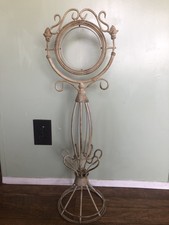 Vtg Shaving Mirror Makeup Stand Decor Vanity Frame, Metal Acorn Detail 31.5” picture