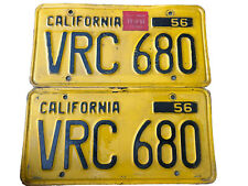 1956 california yellow license Plate Pair Original 1961 picture