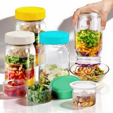 4PCS Salad Jars with 2 Built-in Dressing Containers, 32Oz Cold-resistant Leak... picture