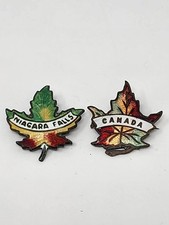 Set Of Vintage Sterling Enamel Pins Canada Maple Leaf Niagara Falls Brooch Pin picture