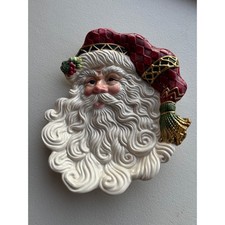Fitz and Floyd Santa Claus Plaque Wall Plate Canapé Red Ceramic Christmas Decor picture