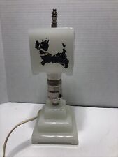 VINTAGE ART DECO MILK GLASS LAMP WITH SCOTTIE DOGS GLASS SHADE WORKS picture
