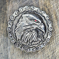 Vintage Bald Eagle Head Metal Pin Red Eye Patriotic Biker Vest Heavy picture