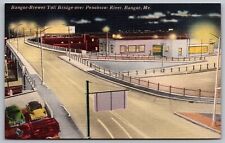 Bangor Maine Penobscot River Bangor Brewer Toll Bridge Linen Postcard picture