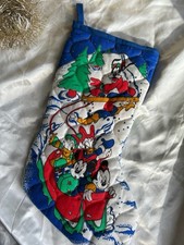 Vtg Disney Quilted Christmas Stocking Characters Sledding & Skiing 15