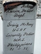 Vintage 1972 Fly United Chuck McKay Philippines USAF Chrome Slim Zippo Lighter picture