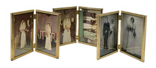 VTG Brass Double Picture Photo Frame 5x7 Bi-fold Hinged Gold Etched Floral SET 3 picture