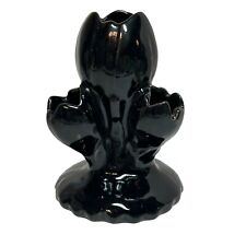 Vintage Camark 228 USA Pottery Black Glaze Ceramic 4-Bud Tulip Vase MCM picture