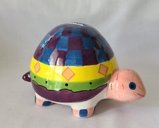 Ceramic Turtle Tortoise Coin Bank Milson & Louis Hand Painted Colorful Checked picture
