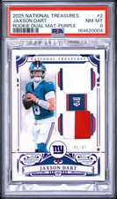 2025 NATIONAL TREASURES ROOKIE DUAL MATERIALS PURPLE #2 JAXSON DART 46/49 PSA 8 picture
