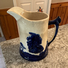 Antique Old Sleepy Eye 9” Stoneware Pitcher Blue & White Cobalt Western Pottery picture