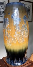 Bill Campbell Crystalline Drip Glaze Art Vase  Orange Flambé 11.5” High picture
