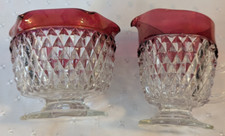 Vintage- Creamer & Sugar Set-Indiana Glass- Diamond Point Clear Ruby Red Border picture