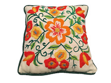 VTG 1960s 1970s Floral Crewel Decorative Throw Pillow Square Cottage Core Nordic picture