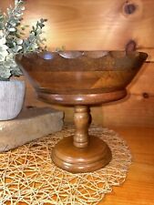 Vintage Scalloped Edge Wood Compote Footed Pedestal Fruit Decorative 9