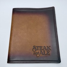 Vtg Steak And Ale Restaurant Menu Leather Cover 12x10 Embossed Brown Two Tone picture