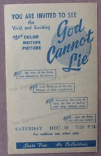 1966 Jehovah Witness Flyer See Vivid+ Exciting NEW Motion Picture GOD CANNOT LIE picture