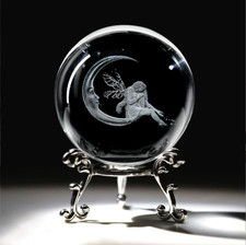 3D Fairy Crystal Ball with Stand, Fairy Figurine Moon Decor Glass Sphere Paperwe picture