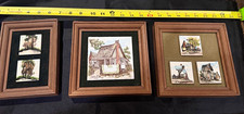 Vintage 1973 Clyde E Gray Signed Ceramic Art Tiles Rustic Scenes Set of 3 Framed picture