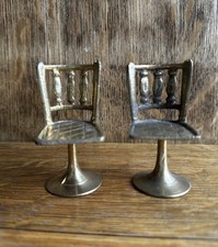 Vintage NOS Pair Miniature Solid Brass Dollhouse Chair / Ornate Decoration picture