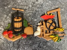 HOMCO 1978 Cast Metal Plaques Set of 2 Apple Press & Corn Sheller Cottage Core picture