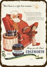 1946 Santa Smokes Edgeworth Tobacco Pipe Vntg-Look DECORATIVE REPLICA METAL SIGN picture