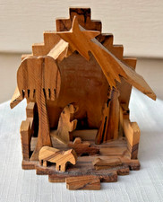 Vtg Carved Olive Wood Tiny Nativity Creche - 3.75” Long x 2.75” Deep x 4” Tall picture