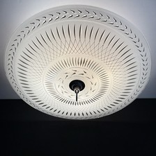 Vintage Large 19” Diameter Art Deco Gatsby White Chrome Ceiling Light Fixture picture