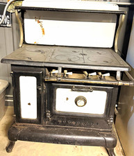 Vintage Cast Iron Wood Cooking Stove 4-Burner Cast Plate w/ Baking Oven picture