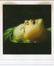 VINTAGE POLAROID PHOTO BLONDE WOMAN OPEN MOUTH RED LIPS LIPSTICK ODDITY ABSTRACT picture