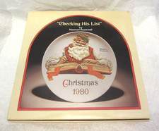 VTG NORMAN ROCKWELL Checking HIs List Christmas 1980 Santa on Plate in Box picture